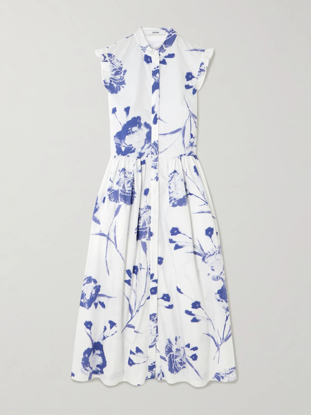  Erdem Erdem - Gathered Ruffled Floral-print Cotton-poplin Midi Dress - White 
