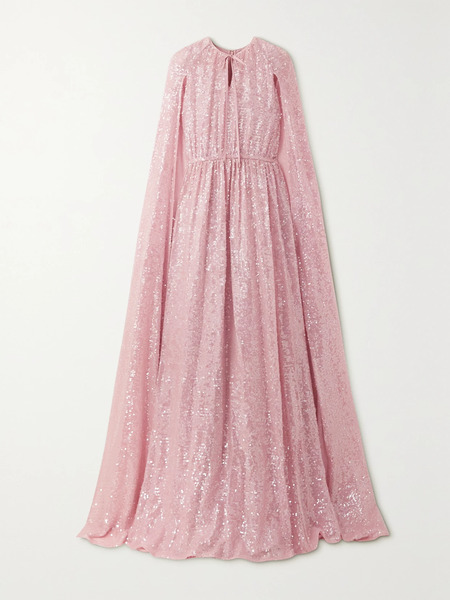  Erdem Erdem - Kenley Cape-effect Gathered Sequined Chiffon Gown - Pink 