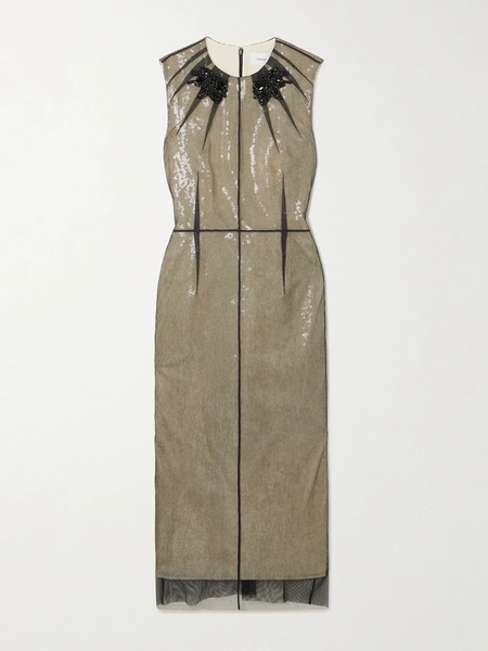  Erdem Erdem - Layered Embellished Sequined Tulle Midi Dress - Cream 