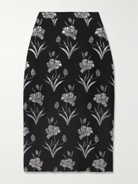  Erdem Erdem - Maria Metallic Floral-jacquard Midi Skirt - Black 