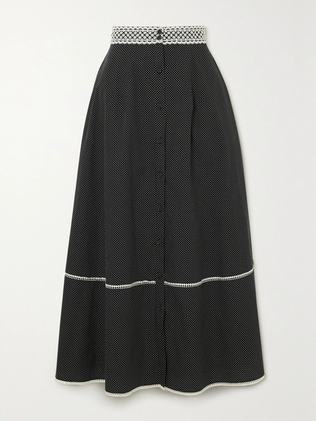  Erdem Erdem - Mervyn Lace-trimmed Polka-dot Cotton-poplin Midi Skirt - Navy 