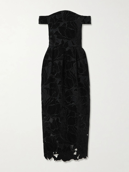  Erdem Erdem - Off-the-shoulder Embroidered Velvet And Tulle Midi Dress - Black 