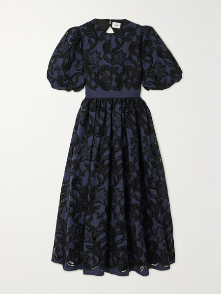  Erdem Erdem - Open-back Pleated Broderie Anglaise Voile Midi Dress - Navy 
