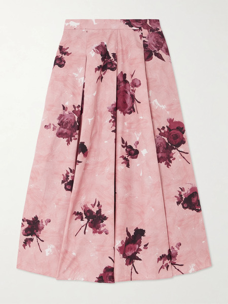  Erdem Erdem - Pleated Floral-print Cotton-poplin Midi Skirt - Pink 