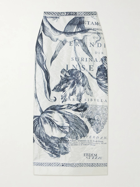  Erdem Erdem - Printed Crinkled-satin Midi Skirt - Gray 
