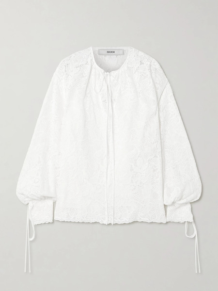  Erdem Erdem - Tie-neck Cotton-lace Blouse - Ivory 