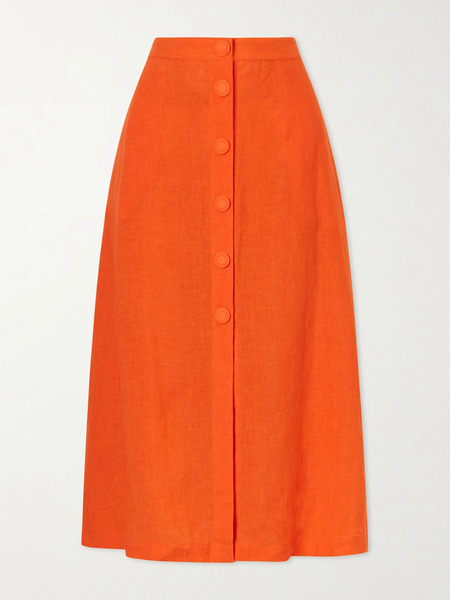  Eres Eres - Amusante Linen Midi Skirt - Orange 