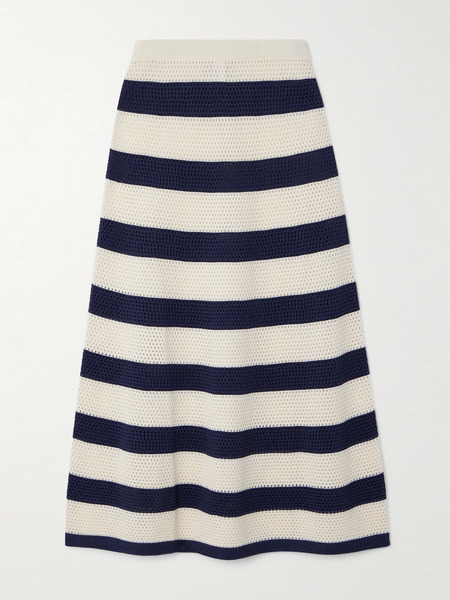  Eres Eres - Bayadere Bateau Striped Open-knit Cotton-blend Midi Skirt - Blue 