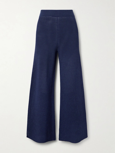  Eres Eres - Bayadere Goeland Open-knit Cotton-blend Wide-leg Pants - Navy 