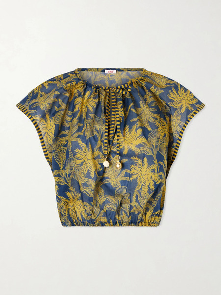  Eres Eres - Crocodile Embellished Printed Cotton-voile Blouse - Navy 
