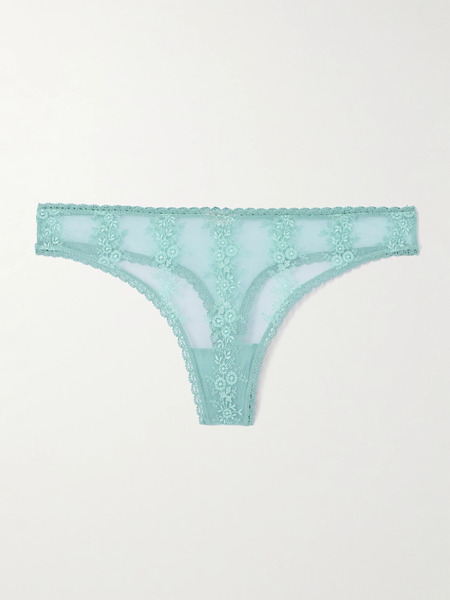  Eres Eres - Fleur Du Sel Ressac Embroidered Stretch-tulle Thong - Light Blue 