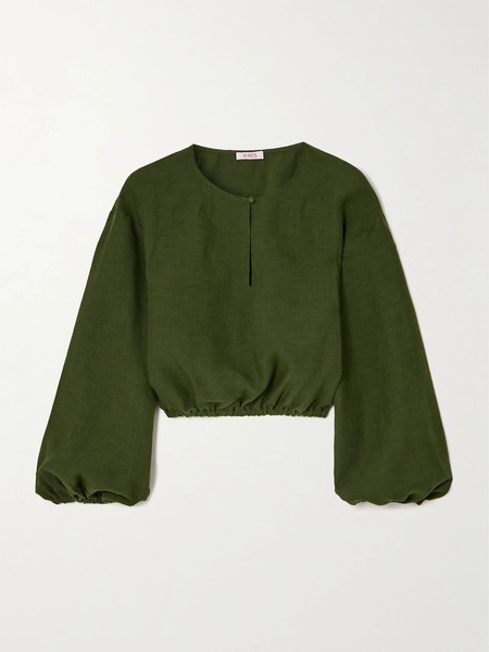  Eres Eres - L'intemporel Auguste Gathered Linen Top - Green 