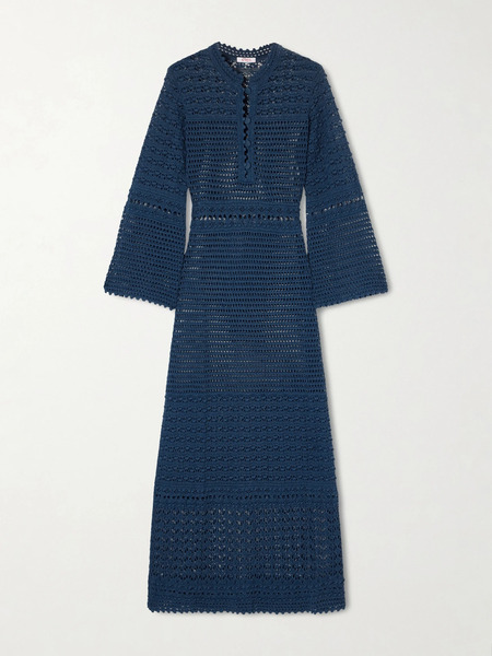  Eres Eres - Madone Open-knit Cotton-blend Maxi Dress - Petrol 