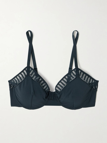  Eres Eres - Paulette Lace-trimmed Stretch-jersey Underwired Bra - Navy 