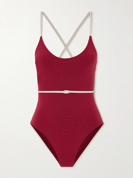  Eres Eres - Reinette Sharon Belted Two-tone Swimsuit - Red 