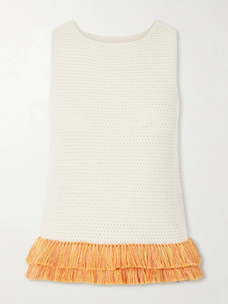  Escvdo Escvdo - Amada Fringed Crocheted Cotton Tank - Ivory 