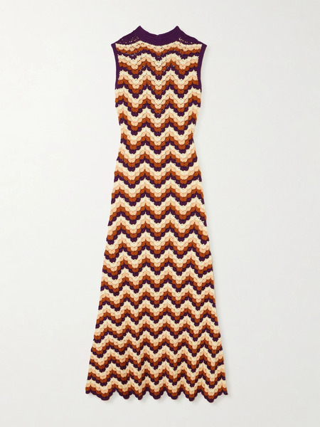  Escvdo Escvdo - Amazonas Scalloped Crocheted Cotton Maxi Dress - Brown 