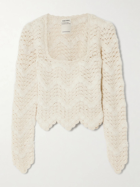  Escvdo Escvdo - Brisa Scalloped Crocheted Alpaca Top - Ivory 