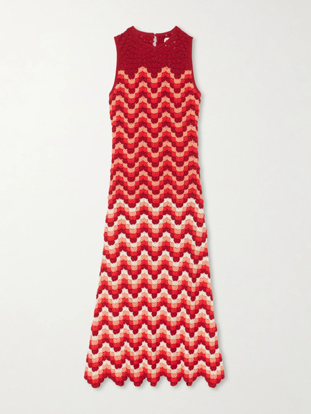  Escvdo Escvdo - Cuenca Scalloped Crocheted Cotton Maxi Dress - Red 