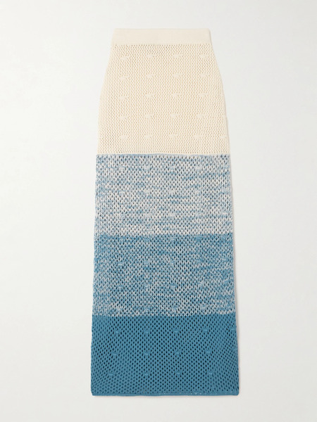  Escvdo Escvdo - Litoral Striped Open-knit Cotton Midi Skirt - Blue 