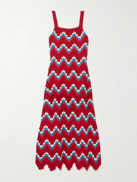  Escvdo Escvdo - Marea Scalloped Crocheted Cotton Maxi Dress - Red 