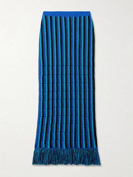  Escvdo Escvdo - Misti Tasseled Open-knit Cotton Maxi Skirt - Blue 