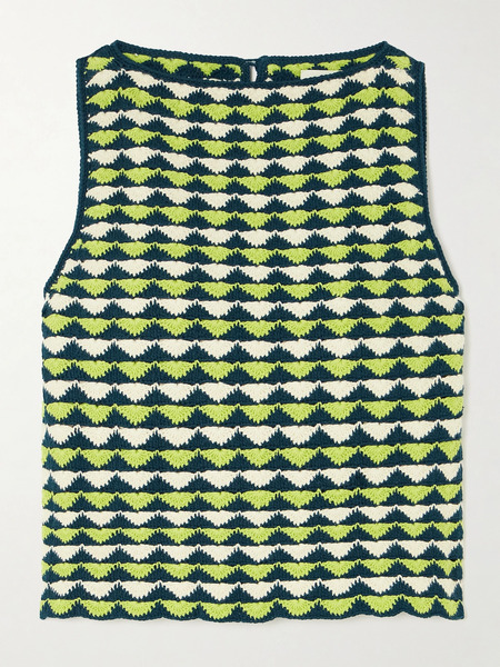  Escvdo Escvdo - Motupe Cropped Scalloped Crocheted Cotton Top - Lime Green 