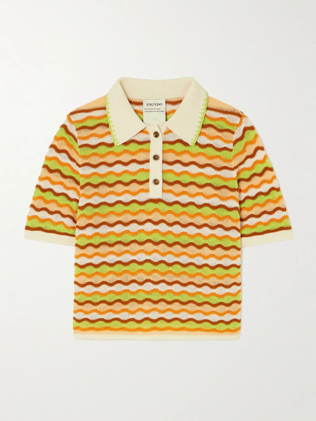  Escvdo Escvdo - Mullu Striped Cotton Polo Shirt - Orange 