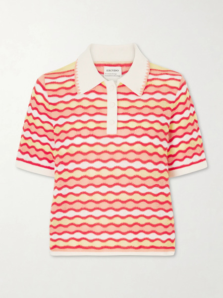  Escvdo Escvdo - Mullu Striped Crocheted Cotton Polo Shirt - Pink 