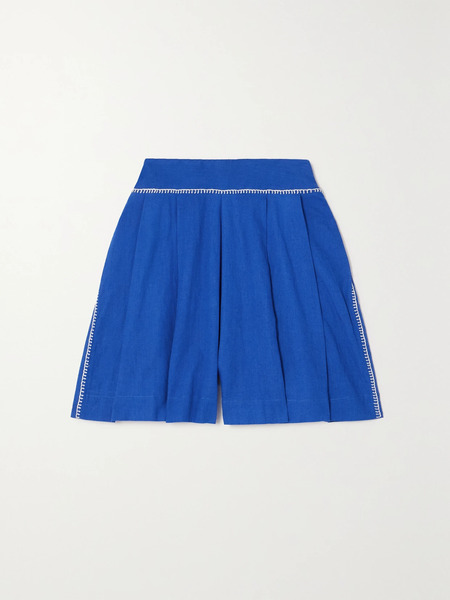  Escvdo Escvdo - + Net Sustain Amalia Embroidered Cotton And Linen-blend Shorts - Blue 