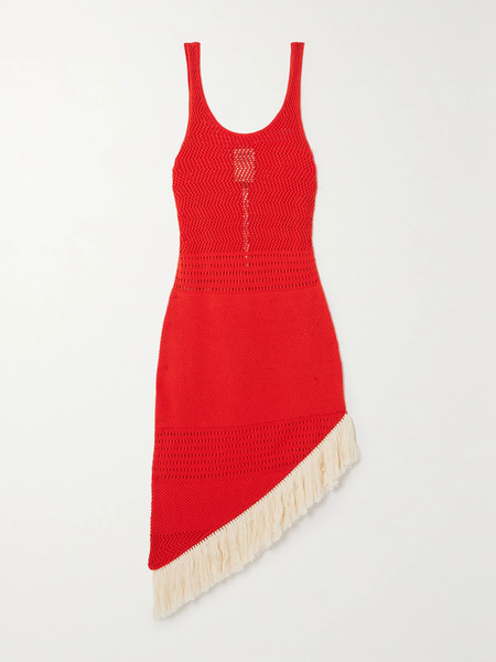  Escvdo Escvdo - + Net Sustain Carisa Fringed Asymmetric Cotton Midi Dress - Red 