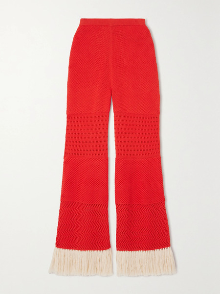  Escvdo Escvdo - + Net Sustain Carisa Fringed Flared Cotton Pants - Medium 