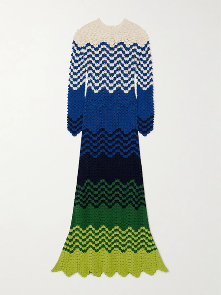  Escvdo Escvdo - + Net Sustain Musa Striped Crocheted Cotton Maxi Dress - Blue 