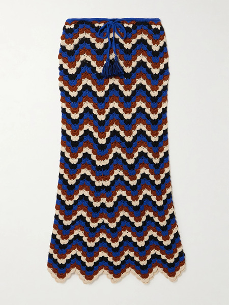  Escvdo Escvdo - Safi Crocheted Organic Cotton Midi Skirt - Blue 