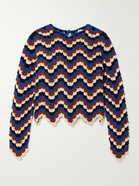  Escvdo Escvdo - Safi Cropped Crocheted Organic Cotton Top - Blue 