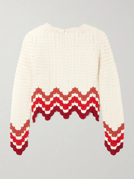 Escvdo Escvdo - Safi Cropped Scalloped Crocheted Cotton Top - Red 