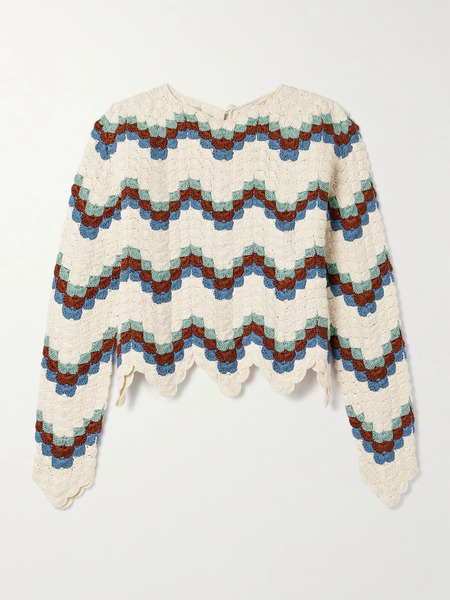  Escvdo Escvdo - Safi Cropped Scalloped Crocheted Organic Cotton Top - Cream 