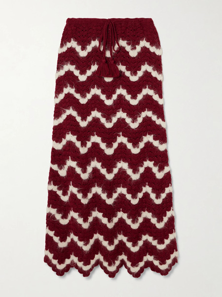  Escvdo Escvdo - Safi Scalloped Crocheted Alpaca Midi Skirt - Burgundy 