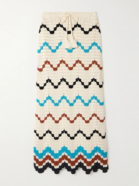  Escvdo Escvdo - Safi Scalloped Crocheted Cotton Midi Skirt - Cream 