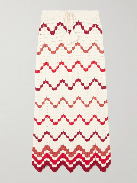  Escvdo Escvdo - Safi Scalloped Crocheted Cotton Midi Skirt - Red 