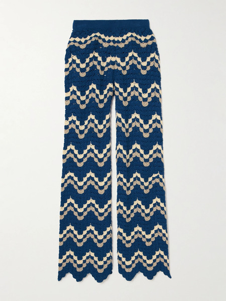  Escvdo Escvdo - Safi Scalloped Crocheted Organic Cotton Bootcut Pants - Navy 