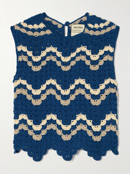  Escvdo Escvdo - Safi Scalloped Cropped Crocheted Organic Cotton Tank - Navy 