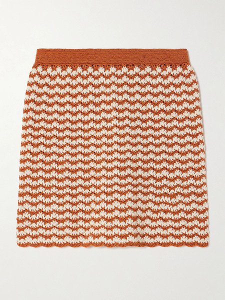  Escvdo Escvdo - Striped Crocheted Cotton Mini Skirt - Red 