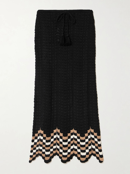  Escvdo Escvdo - Sumac Scalloped Crocheted Cotton Midi Skirt - Black 