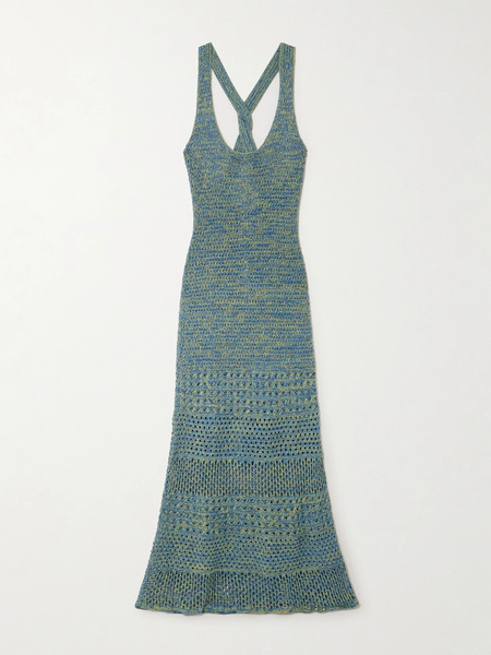  Escvdo Escvdo - Twist-back Pointelle-knit Cotton Maxi Dress - Blue 