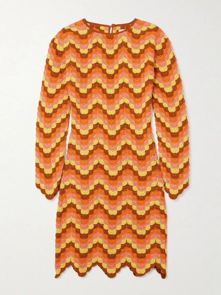  Escvdo Escvdo - Victoria Scalloped Crocheted Cotton Mini Dress - Orange 