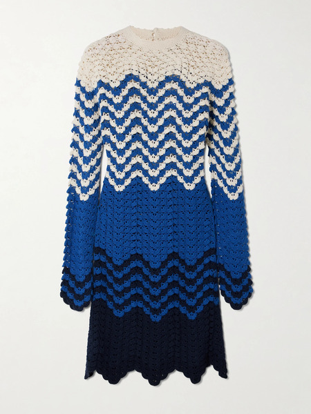  Escvdo Escvdo - Victoria Striped Crocheted Cotton Mini Dress - Blue 