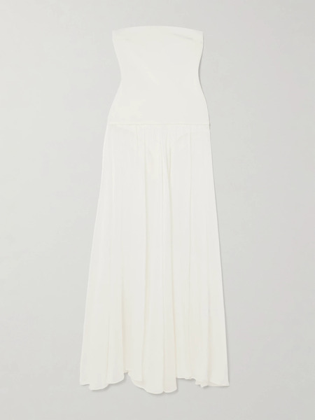  Esse Studios Esse Studios - Aire Strapless Ponte And Linen And Silk-blend Midi Dress - White 