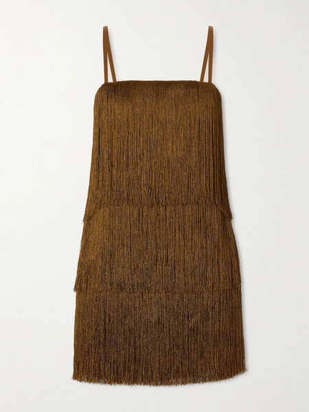  Esse Studios Esse Studios - Cinca Tiered Fringed Satin Mini Dress - Brown 