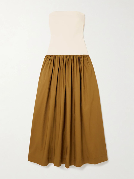  Esse Studios Esse Studios - Duo Strapless Stretch-knit And Organic Cotton-poplin Maxi Dress - Brown 